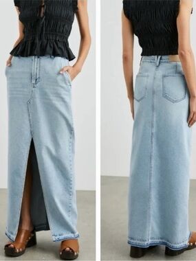 Rails Manhattan Split Front Maxi Denim Skirt in Reef Let Down Hem Size 27
